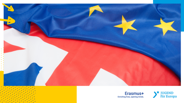 Closeup von den Flaggen des Vereinigten Königreiches und der Europäischen Union