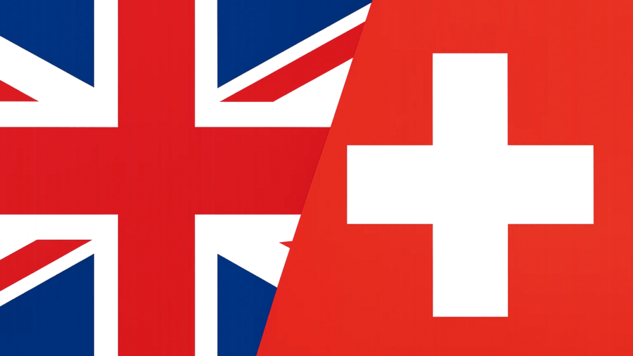 Collage aus den Flaggen des UK und der Schweiz