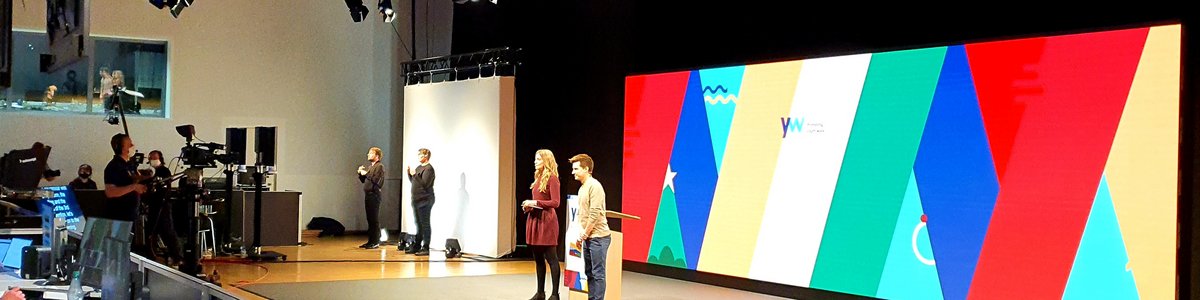 Covention studio with two presenters