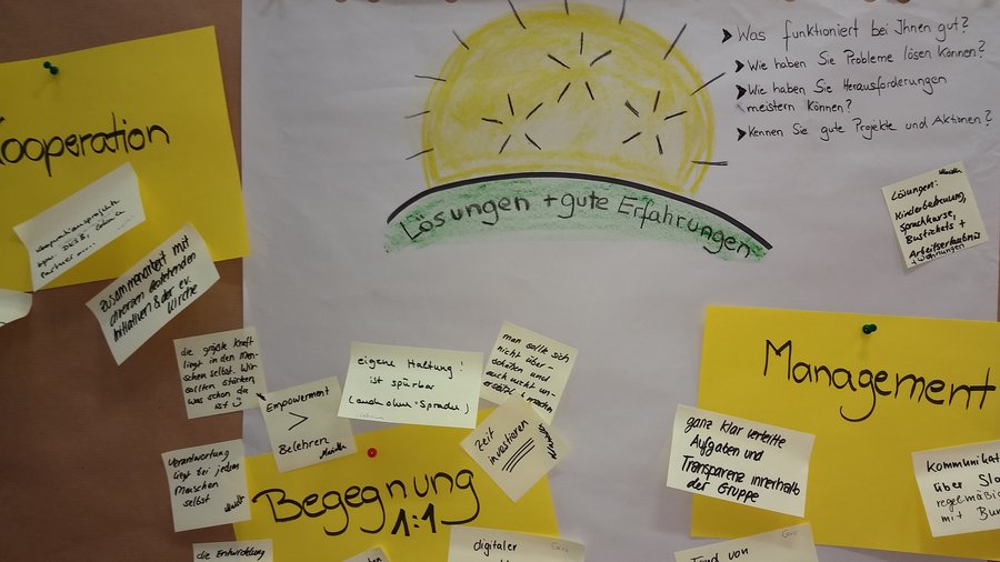 Gedanken zur Arbeit mit jungen Geflüchteten auf einer Pinnwand